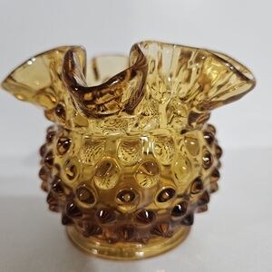 Fenton Amber Hobnail Ruffled Top Vase